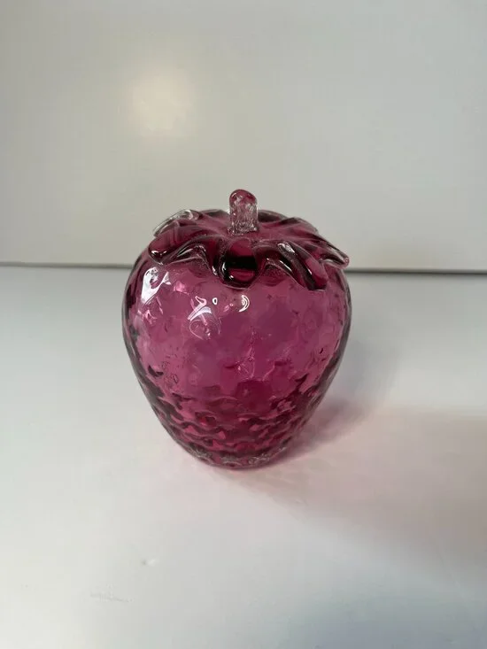 Strawberry Glass Paperweight Pink Desk Decor Stawberrycore Cottagecore Bohemian - Picture 5 of 7